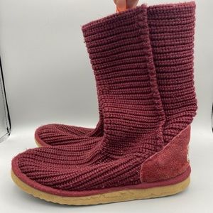 UGG Classic Cardigan Knit Boots US Womens 8 F3007E Burgundy